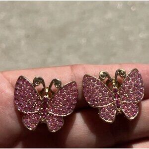 Vintage Pink Gold Tone Stone Rhinestones Spring Pin Clip Earrings Women’s Sz 1”